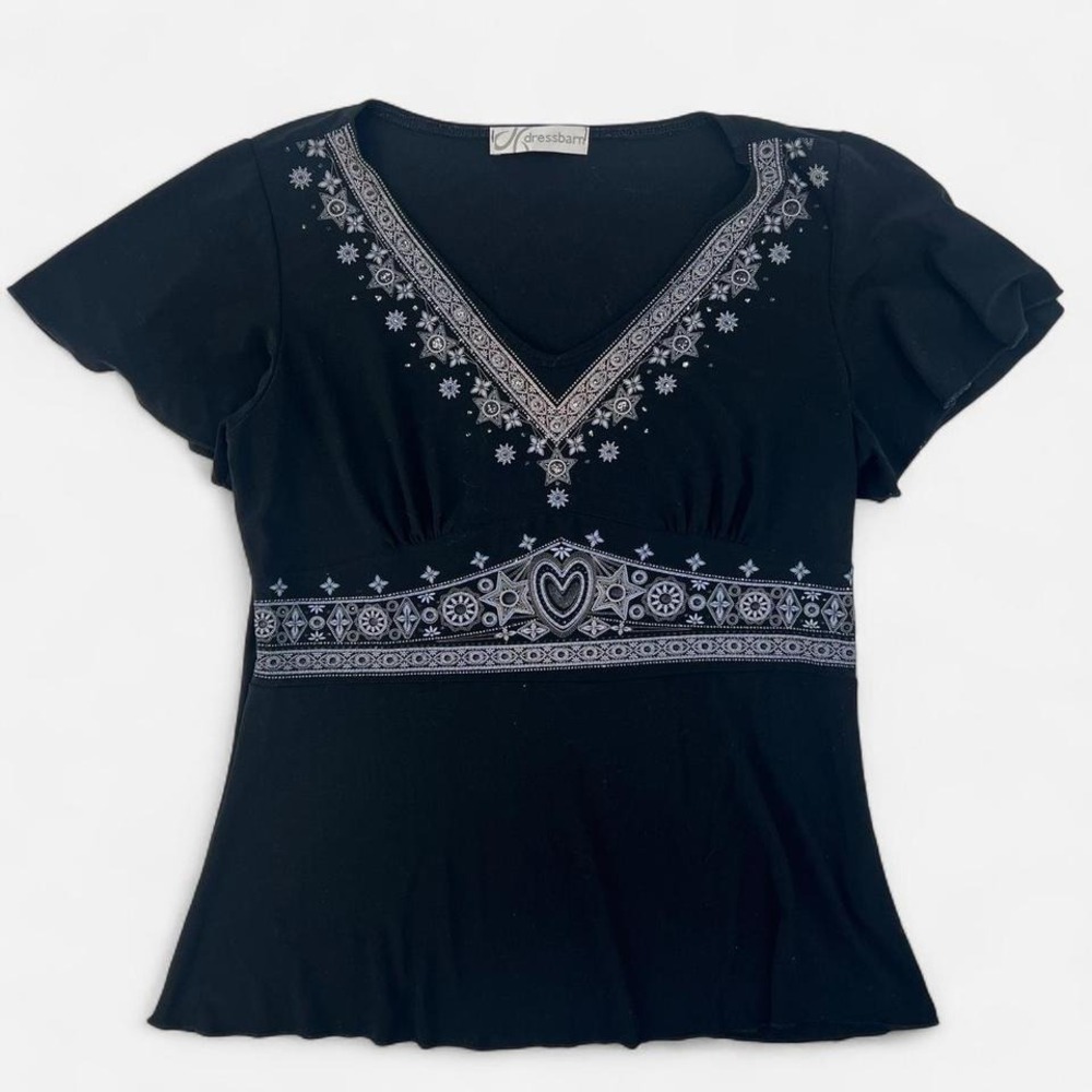 Y2K Whimsigoth Fairy Babydoll Blouse With Sparkle Detail